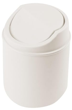 Mini Bin Plastic Bathroom Bin with Swing Flip Top Lid Desktop Office Accessories Round Waste Paper Trash Can Kitchen Garbage Dustbin Rubbish Bin for Bedroom Offices or Home (White)