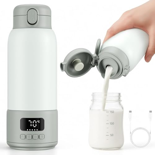 Hlieeosfcn Portable Bottle Warmer for Travel,500ml Baby Milk Warmer for Breast Milk,Formula or Water,Fast Heating and Long Battery Life 16000 mAh,for Car and Plane Travel