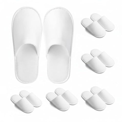 6 Pairs Plush Spa Slippers – Premium White Guest Slippers for Men & Women, Non-Slip, Washable & Reusable – Ideal for Airbnb, Spa, Hotel, Events, Travel