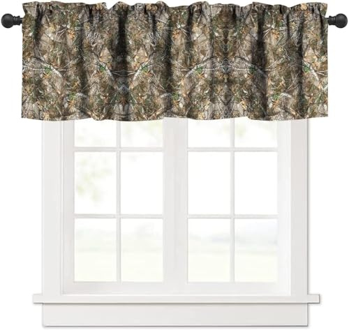 Fblifil Forest Camouflage Valances, Natural Forest Conifer Oak Branches Mossy Hunting Cabin Theme Window Valances for Baby Living Room Bedroom Nursery Bathroom Cafe 54x18in