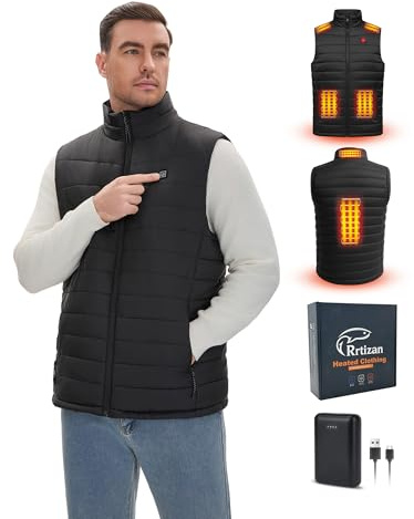 Rrtizan Men's Lightweight Heated Gilet with USB-C Power Bank, 6-Zone Puffer Body Warmer, Water-Resistant for Commute & Dog Walking (899-M)