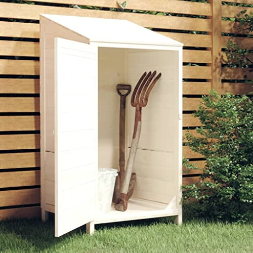 Drillkyn Cobertizo de madera maciza de abeto, color blanco, 55 x 52 x 112 cm, para guardar herramientas, bicicleta, cortacésped, barbacoa, resistente a la intemperie, con puerta, techo y suelo