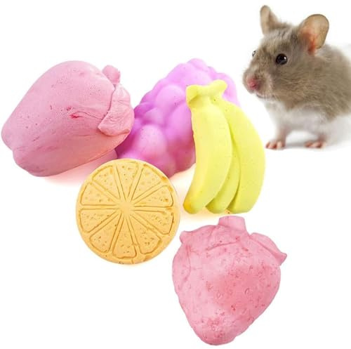 Hamiledyi 5 Pcs Chinchilla Lava Blocks Fruit Shaped Rabbit Chew Toys Bunny Lava Teeth Grinding Square Stone Small Animal Mineral Calcium Stone for Hamsters Rabbit Chinchillas Squirrel Mouse Rat Parrot