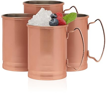 Libbey 14 Oz Classic Copper Moscow Mule Mugs with Handle, Moscow Mule Cups Set of 4 , Copper Cups for Drinking Iced tea, Water and More