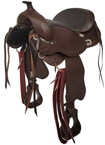 A&M Reitsport Selle western Chicago sans arbre en cuir de buffle huilé, arceau de tête interchangeable, taille : 16