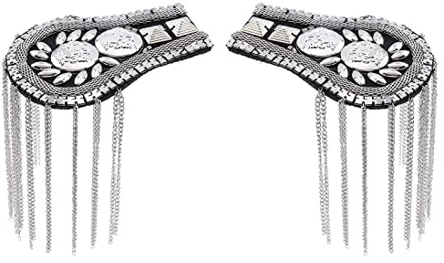 SUPERFINDINGS 2 Pcs Épaulettes Gland Platine Fringe Épaulettes Blazer Épaulette Métal Mode Épaule Bijoux Strass Tissu Accessoires Broches pour Hommes et Femmes, 187x61x8mm
