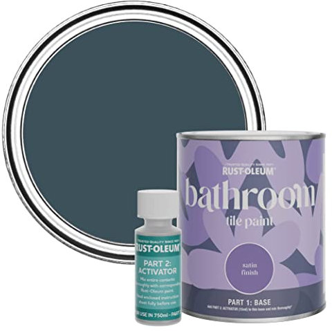 Rust-Oleum Blue Water-Resistant Bathroom Tile Paint in Satin Finish - Evening Blue 750ml