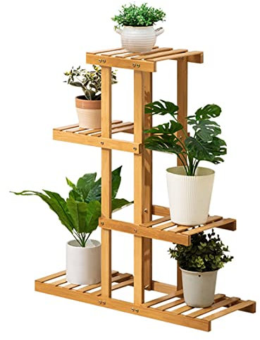 Soporte de planta de madera Esquina Independiente Estante de exhibición de maceta Estante de escalera de 4 niveles Estantes de exhibición de flores para sala de estar Balcón de jardín, 66x25x77cm