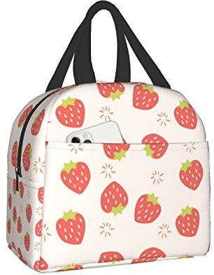 XVBCDFG Cute Pink Strawberries Lunch Bag Reutilizable Lunch Box Work Bento Cooler Reutilizable Tote Picnic Boxes Contenedor aislado Bolsas de compras para ad