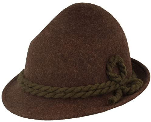 Breiter Kinder Trachtenhut Spitzkopf Wiesn-Hut für Kleinkinder aus 100% Wolle – 2-Fach Seidenkordel – für Mädchen & Junge Braun 49