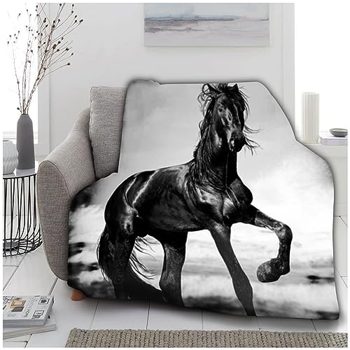 VELVETIO Luxury 3D Horse Throw, Super Soft Thermal Warm Fleece Animal Print Blankets, Extra Large Cuddly & Fluffy Blanket For Sofa Bed, 150 x 200cm
