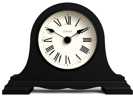 Jones Clocks® Speakeasy mantel clock | Classic Napoleon’s hat design | Black | Roman numerals | Traditional style for desk, table, shelf or bedside