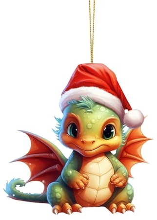 1PCS Drachen Weihnachtsdeko Anhänger, 2D Acryl Drachen Weihnachten Deko, Lustig Drachen Hängende Weihnachtsschmuck Zubehör Acryl Drachen Auto Anhänger Christbaumschmuck (1PC - A001, One Size)