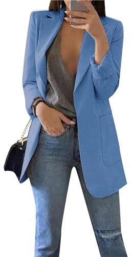 ZICUE Blazer da donna a maniche lunghe, aperto sul davanti, vestibilità rilassante, leggero, colletto con risvolto, giacche casual, Blu, 3XL