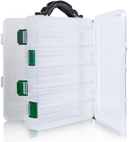 Realure 10 Fächer Doppelseitig Köderbox Angeln mit Tragegriff, 4.5x17x20cm Klein Köderboxen Angeln, Seefischerei Wobbler Box, Angelbox für Kunstköder, Wobbler köder, Gummifisch Köder (Transparente)