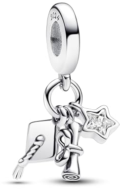 PANDORA Moments Abschluss 2024 Dreifacher Charm-Anhänger aus Sterling Silber mit Zirkonia, Kompatibel Moments Armbändern, 793240C01