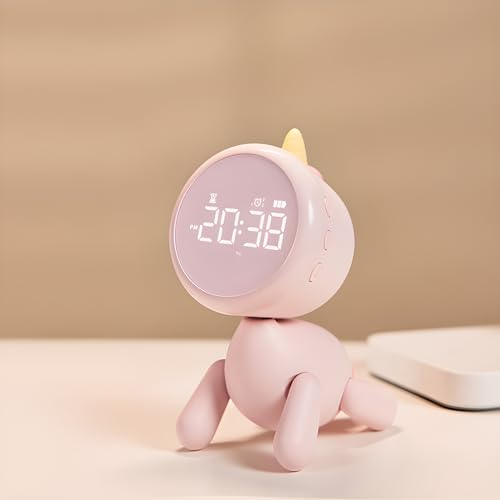 Danolt Réveil numérique pour enfant avec lumière - Sans tic-tac - Motif licorne - Pour fille - Avec fonction lumineuse - 6 sons de réveil - Volume de l'alarme réglable - Avec jour de la semaine -
