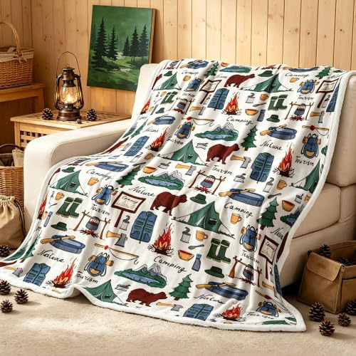 Wohnwagen-Überwurfdecke, Wohnmobil-Zubehör für Reiseanhänger, Überwurfdecke, Flanell, Camping, weich, warm, gemütlich, Überwurf für Couch, Stuhl, Sofa, Bett, Outdoor, Innenbereich, Reisedekoration