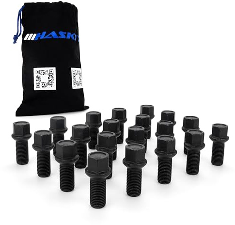 HASKYY 20x Radschrauben Radbolzen M14x1,5x27mm Kugelbund R13 Schwarz Kompatibel mit Audi VW Seat & Skoda inkl. Beutel