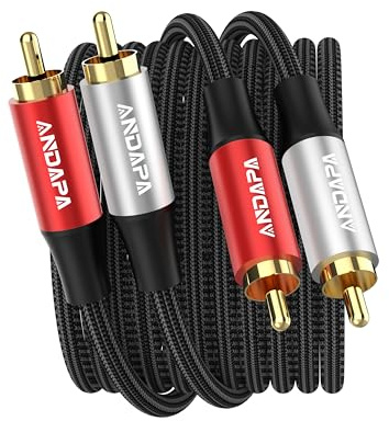 ANDAPA (1,5m Câble Audio Stéréo 2 RCA Mâle vers 2 RCA Mâle pour Amplificateur, Système Hi-Fi, Enceinte