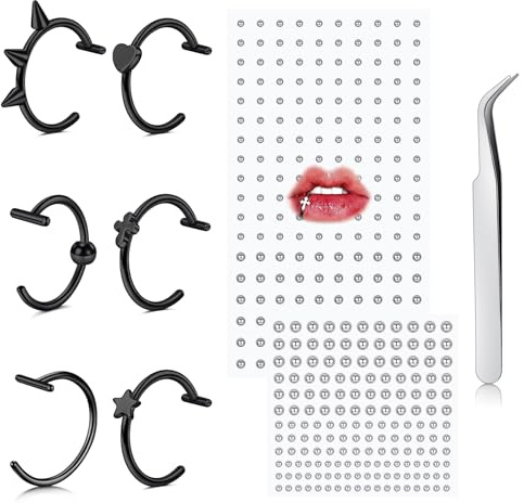 AVYRING Piercing per labbra finto, in acciaio inox, con clip, non perforante, a forma di T, a forma di Medusa, gioiello per uomini e donne, Acciaio inossidabile