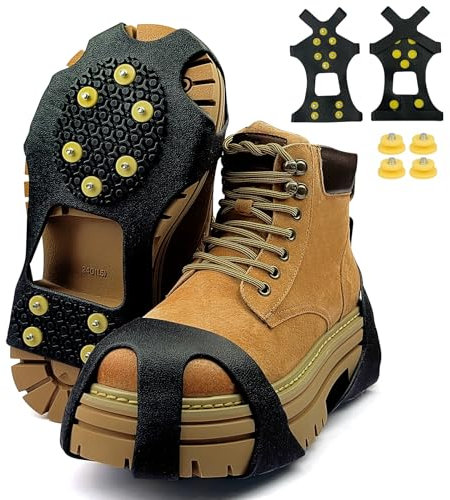 10 Zähnen Schuhspikes Ice Schuhkrallen,Anti Rutsch Schuhspikes,Schuhbedarf Ice Grips Schuhkrallen,Schuhspikes,Für Winter Outdoor Sports Klettern,Schnee-und Eiswanderungen (Gelb S)