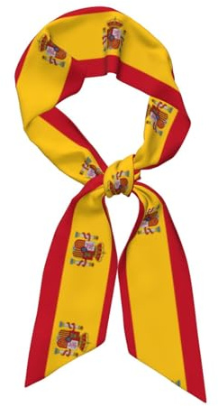 JEJEA Spansk flagga tryck silkeslen halsduk, mode silkeslen satin huvudduk för kvinnor, lätt silke, graciösa halsdukar, Svart, en storlek