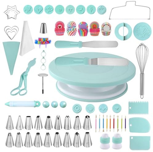 SACONELL Cake Decorating Kit 267Pcs, Baking Supplies Tools with Cake Stand Turntable, Piping Bags and Numbered Piping Tips Cake Decorating Set, Cake Baking Accessories for Beginners (Green)