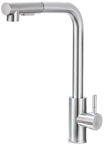 JUNSHENG Rubinetto da Cucina Estraibile, Rubinetto da Cucina Girevole a 360 Gradi, Rubinetto da Cucina a Una Maniglia (Spazzolato), Acciaio Inossidabile