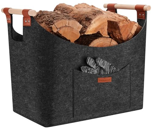 XXL Holzkorb für Kaminholz, Brennholzkorb aus Extradickem Filz,Kaminholzkorb für Feuer Kamin Brennholz, Groß Feuerholzkorb für Holz, Zeitung oder Brennholz