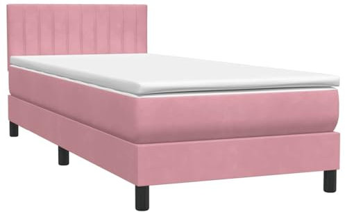 vidaXL Cama Box Spring con colchón Terciopelo Rosa 90x210 cm, boxspring Cama, Cama de Plataforma, Cama de Panel, Muebles de Dormitorio, Cama de diván