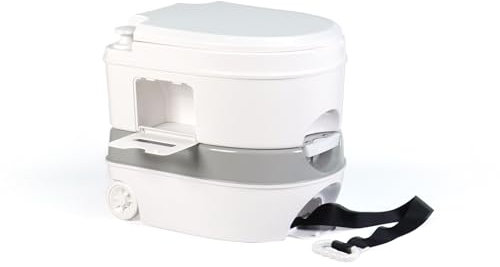 RVmonsterShop Inodoro químico portátil para camping, 24 litros de capacidad, fácil de tirar, 44 × 42 × 35 cm, con bolsa para el polvo, inodoro de jardín al aire libre, blanco/gris