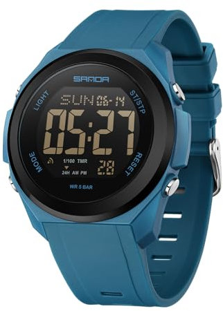 BIEWO Orologio sportivo digitale da uomo, orologio militare da uomo, impermeabile, per esterni, con quadrante grande, casual, con cronometro luminoso, Blu, Cinturino
