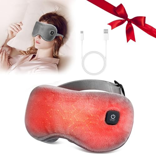 Heated Eye Mask, Cordless Warm Eye Compress Sleep Mask, Soothing Eye Massager with 3 Temperature & Timer, Washable Electric Eye Heating Pad for Eye Strain Relief Puffy Dry Eyes, Gifts for Men Women