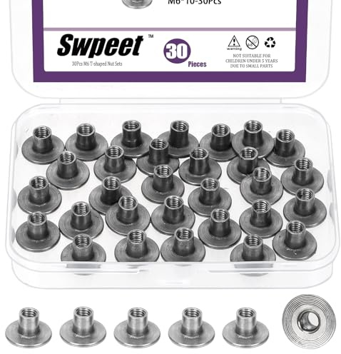 Swpeet 30Pcs M6 × 19 × 10mm kolstålmutter, genom hålet fland infoga hemskruvmötterna, runda bas lödning, Brad, monteringsmötter för fästmaskinvara