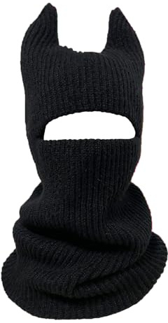 Cagoule de ski tricotée avec cornes de diable, couverture thermique intégrale pour l'hiver et les sports de plein air, Noir (style long), S-L