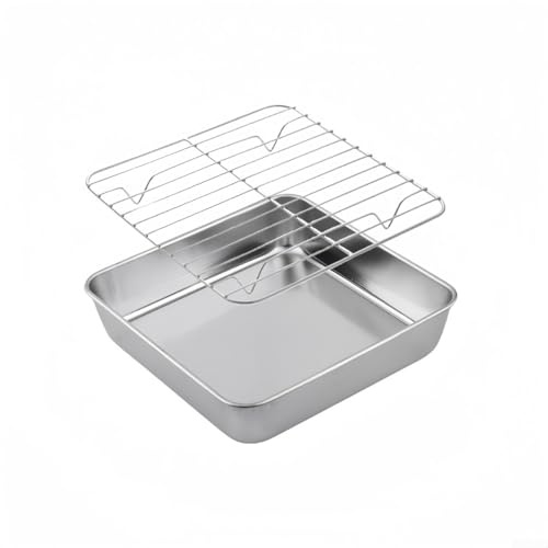 Teglia da forno in acciaio inox con griglia di raffreddamento set per arrostire tacchino ali di pollo barbecue forno vassoio di cottura (20 cm)