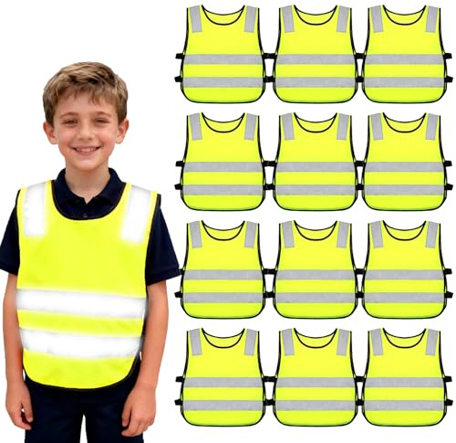 PORFOYO 12 pezzi di gilet di sicurezza per auto, gilet di sicurezza per bambini, gilet di sicurezza per bambini, gilet di sicurezza per bambini, 40 * 45 cm, gilet riflettente per bambini per sport