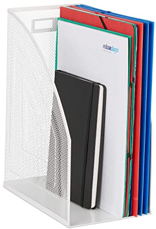 Relaxdays 2 x raccoglitori Verticali in Metallo, DIN A4, Design a Rete, per Ufficio e Home Office, HLP 32×16×24,5 cm, Bianco