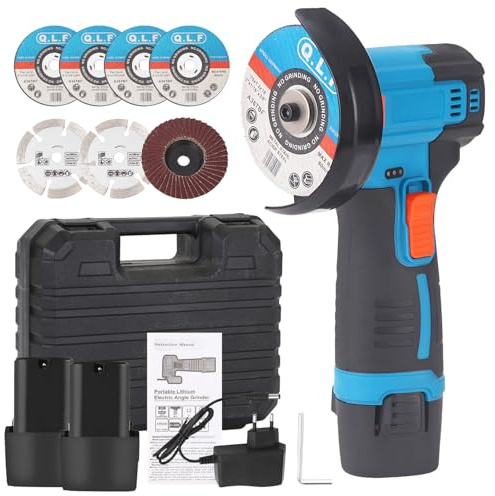 Akku Winkelschleifer, 12V Mini Winkelschleifer mit 2 x Batterien 4500mAh, 19500rpm, Mini Akku Flex mit 7 Trennscheiben 75MM zum Schneiden, Polieren und Schärfen