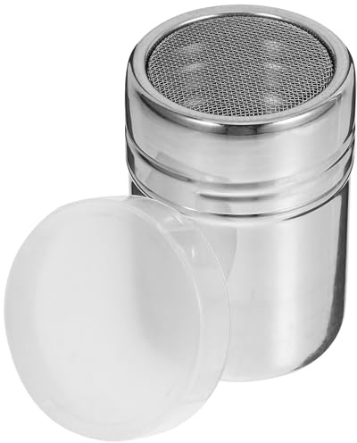 SHINEOFI Stainless Steel Powder Shaker with Lid – Medium Mesh Sifter for Cocoa, Sugar, Cinnamon, and Coffee – Reusable Spice and Chocolate Powder Duster for Baking and Cappuccino