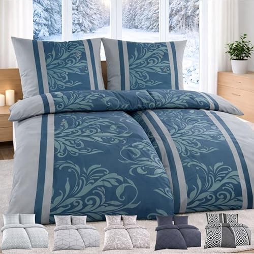 MALIKA Biber Bettwäsche 4-teilig 135x200 cm - 100% Baumwolle Feinbiber, kuschelig warm & weich angeraut - Winter Bettwäsche Set mit 2 Kissenbezügen 80x80, Größe:2X 135x200 + 2X 80x80 cm