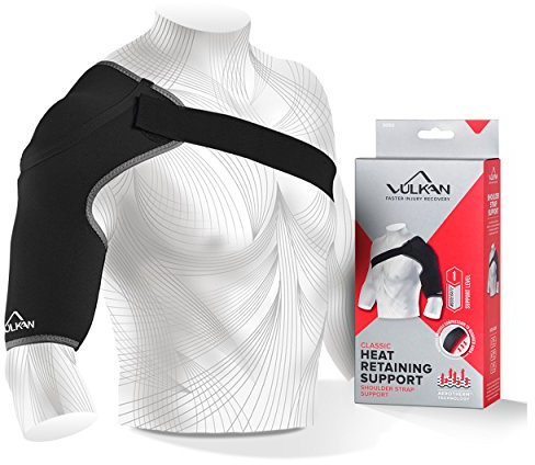 Vulkan Soporte de hombro clásico deportivo, grande, soporte de hombro para lesiones del manguito rotador, soporte de articulación AC y dislocaciones, correa de hombro para hombres y mujeres, soporte