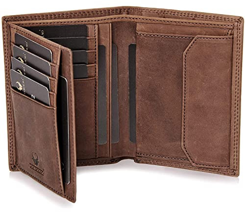 DONBOLSO Geldbeutel Herren - Große Geldbörse mit RFID-Schutz aus Leder - Portemonnaie mit Kartenetui Herren und Sichtfach für Ausweis und Kreditkarten - Vintage Braun