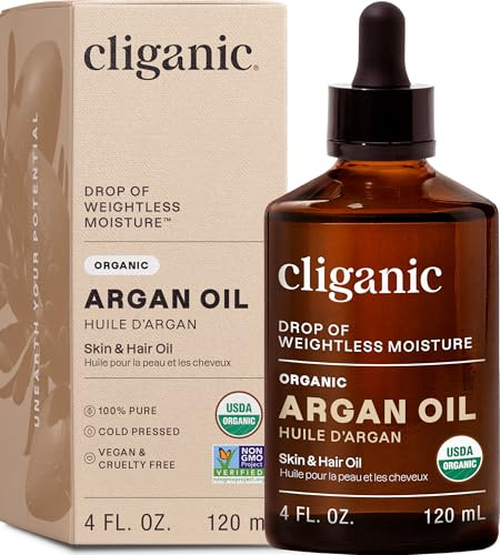 Cliganic USDA Organic Argan Oil, 100% Pure | Moroccan Argan Oil for Hair, Face & Skin | Natural Cold Pressed Carrier Oil - Certified Organic | Cliganic 90 Days Warranty