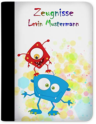 CreaDesign Customize A4 Zeugnismappe für Kinder 26,7x32,7x1 cm, Sichtbuch mit 10 Klarsichthüllen, erweiterbar auf bis zu 20 Taschen, Monster Farbkleks Design, Dokumentenmappe für Schüler
