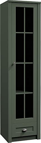 Furniture24 Vitrine Prowansja W2S Schrank 1 türiger Vitrinenschrank mit 1 Schublade Wohnzimmer (Grün), 50/198/43
