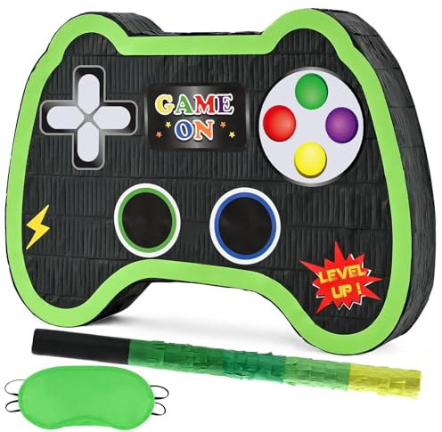 WERNNSAI Video Game Controller Pinata Party Supplies with Blindfold Bat | Game Pinata Bundle for Boys Kids Gaming Theme Birthday Party Game Carnival Activity Decorations 40 x 31 x 8cm