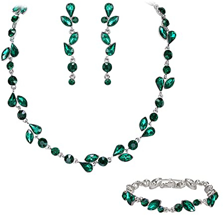 EVER FAITH Set di Gioielli in Cristalli per la Sposa, splendido di Orecchini Bracciale da Donna Verde Argento-Fondo