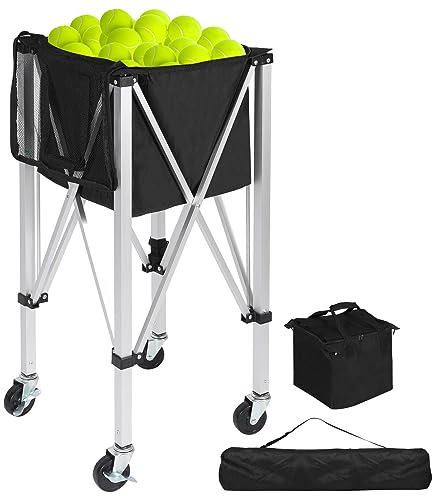 Lineslife Tragbarer Tennisbälle-Trichter für 180 Bälle, faltbarer Tennisballkorb mit Rädern, leichter Tennisballträger mit Rollen, Premium-Tragetasche inklusive, Schwarz